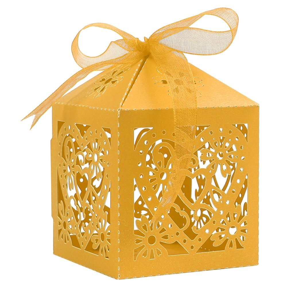 50/100Pcs Love Heart Ribbon Gift Candy Box Bridal Wedding Shower Gift Package 