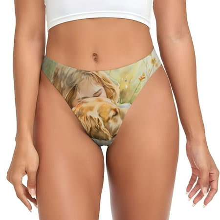 Sigee Girl Hugging Dog Flowers for Women s G-String Sexy  Low Rise  Soft Lace Perfect for Special Occasions-Large