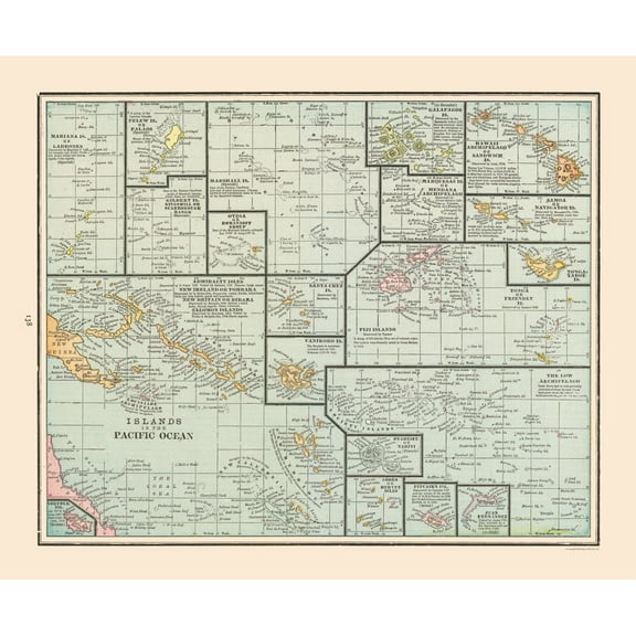 Historic Nautical Map - Pacific Ocean Islands - Cram 1892 - Vintage Wall Art