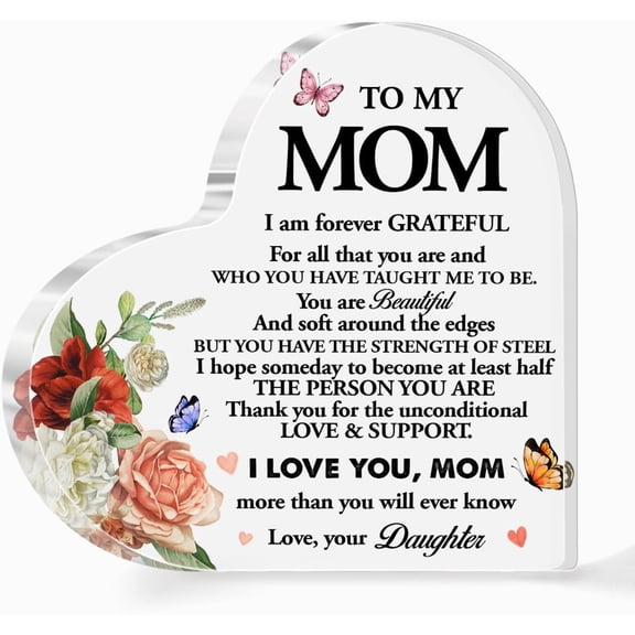 Mom Gift from Daughter,Gift for Mom Christmas Birthday Mother's Day,Mom I Love You Mom More Than You Will Ever Know Quote Acrylic Heart Plaque A502