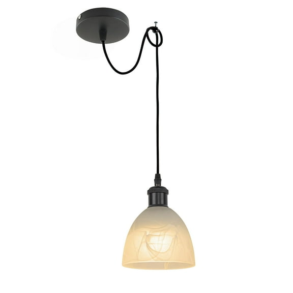 Kiven Frosted Glass Pendant Light Fixture 1 Pack, High Ceiling Compatible Pendant Lighting with 9.84FT Wire, Farmhouse Hardwire Pendant Lighting for Kitchen Foyer Bedroom Home Decor,Black