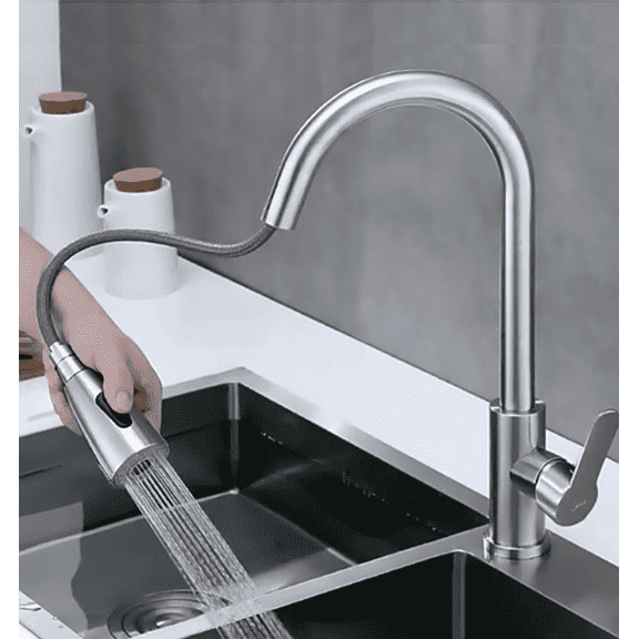 MAX Faucets Pull-Out Kitchen Faucet Single Handle 16" Brushed Nickel Finish