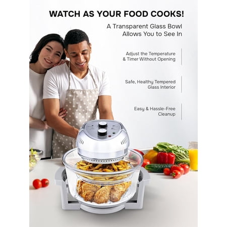 Big Boss Air Fryer Toaster Oven Combo 16Qt Kitchen Countertop Convection Rotisserie 1300W Large Glass Bowl Silver