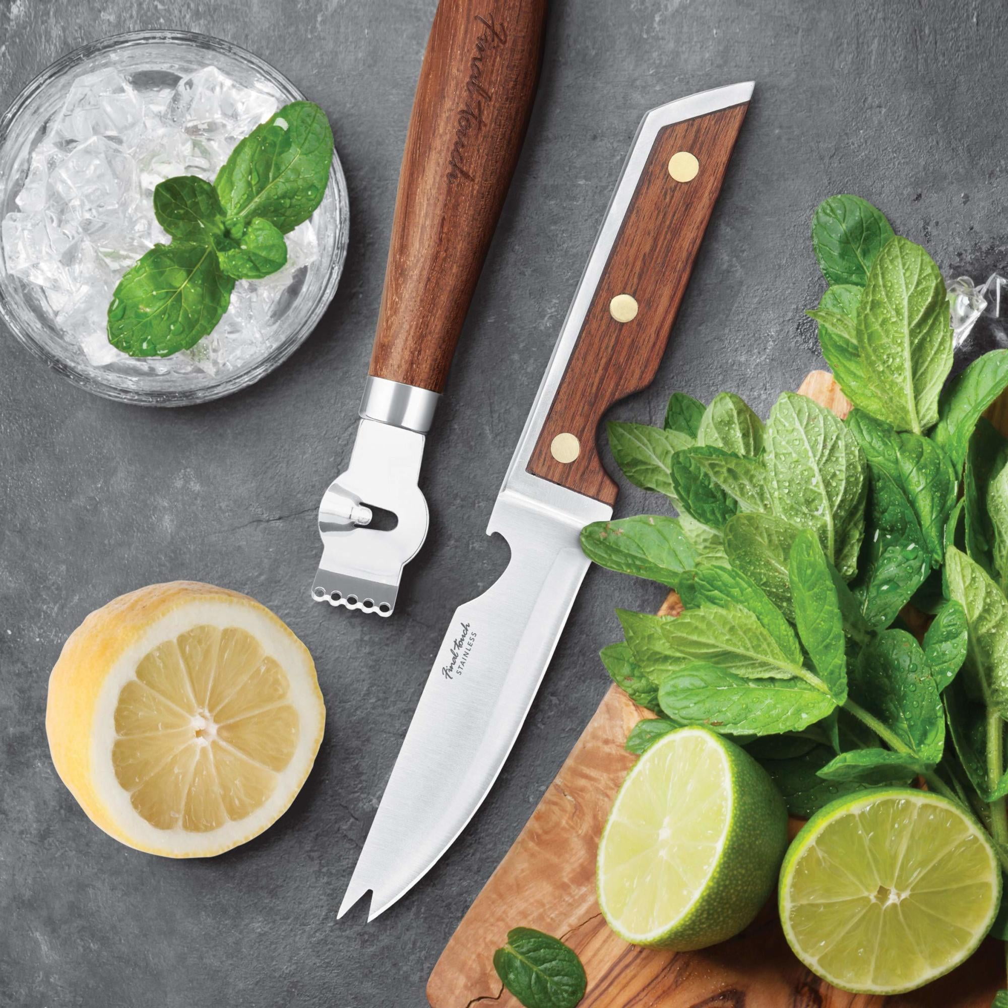 Final Touch Bartender's Bar Knife & Zester Set, 8.7" L, Made of Wood and Stainless Steel