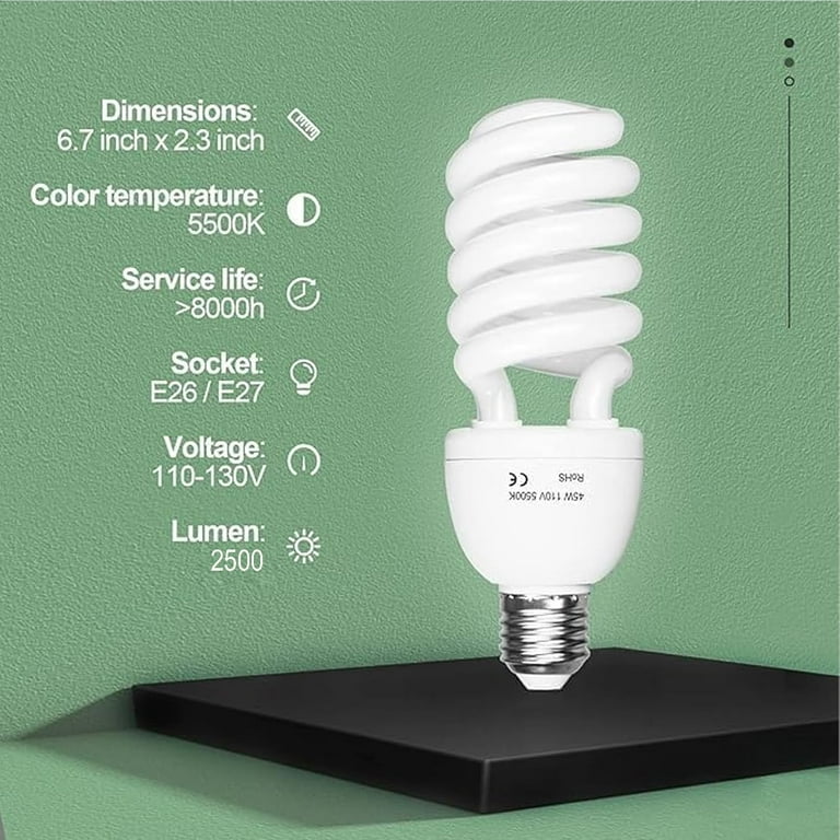 EMART 2-Pack 45W Full Spectrum CFL Daylight Bulbs (5500K) – for