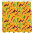 thumbnail image 3 of Mexican Shower Curtain, Elements Cactus Hat and Chili Pepper Pattern over Grunge Background Print, Cloth Fabric Bathroom Decor Set with Hooks, 70" Long, Dark Yellow, by Ambesonne, 3 of 3