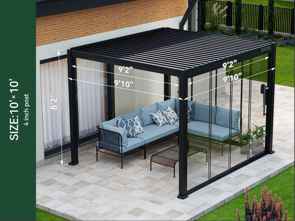 FlexPatio 10'x10'Motorized Pergola Kit（4-inch post）,Gray