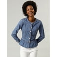 thumbnail image 3 of Chaqueta de mezclilla Allegra K con cuello redondo y botones para mujer Azul claro M, 3 of 6