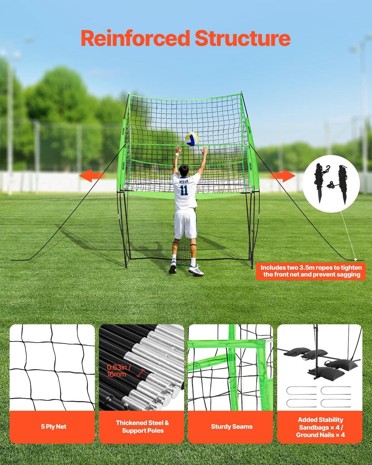 Volleyball Training Net System Adjustable Practice Equipment Indoor Outdoor