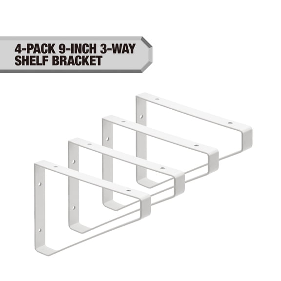 Hyper Tough 9" X 6.5" 3-Way Shelf Bracket, White, 4-Pack