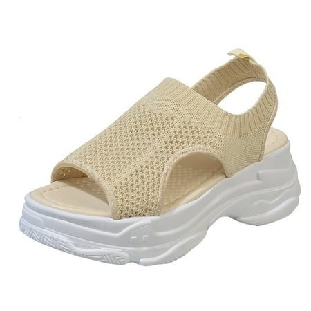 CHOII 50% Clearance Women s Platform Wedge Woven Upper Sandals Comfortable Women s Orthopedic Sandals Fish Mouth Shoes Women s Shoes Sandals Ankle Strap Sandals Comfort Sandals Beige/8