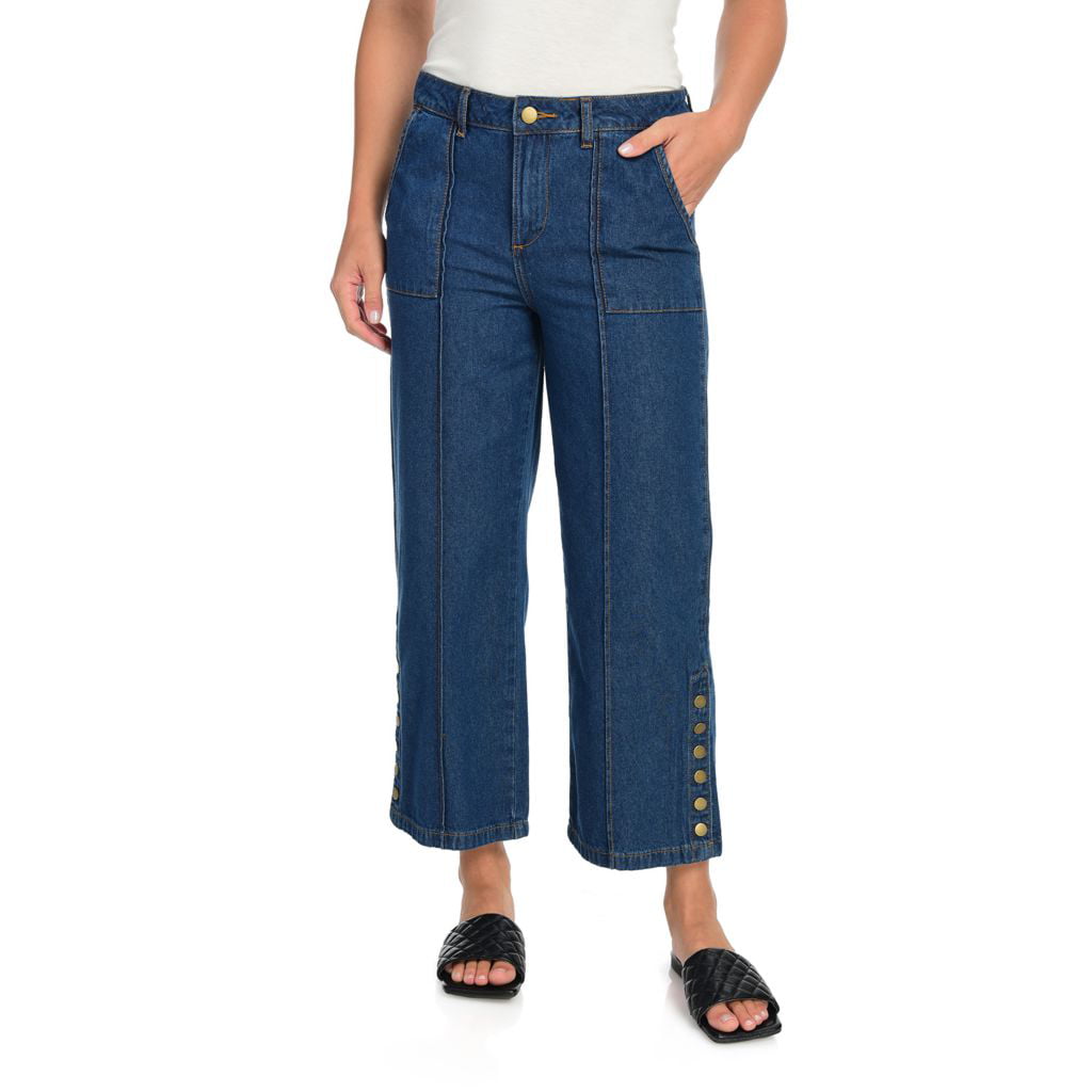 is er Turbine merk mod x 100% Cotton Denim 5-Pocket Wide Leg Cropped Jeans - Walmart.com