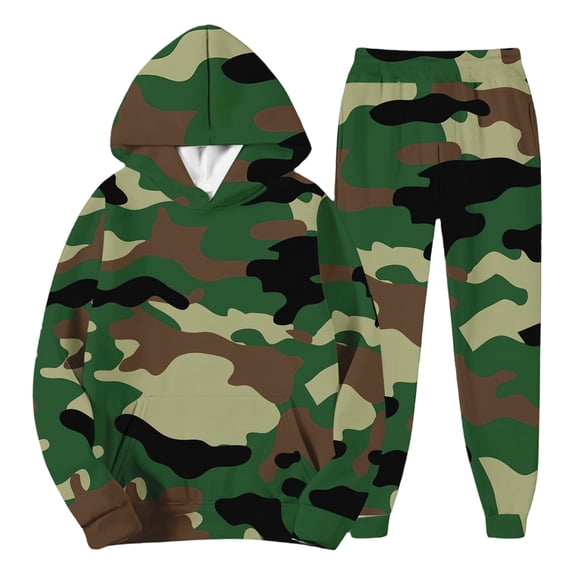 CharmCyan Men's Casual And Personalized Printed Long-sleeved Hooded Sweatshirt, Men's Sports Sweatshirt And Sweatpants Two-piece Set Army Green L