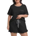 thumbnail image 4 of Cueply Women’s Plus Size Pajama Set Short Sleeve Top & Ruffle Shorts 2-Piece Sleepwear Soft Stretchy Loungewear with Elastic Waist, 4 of 7