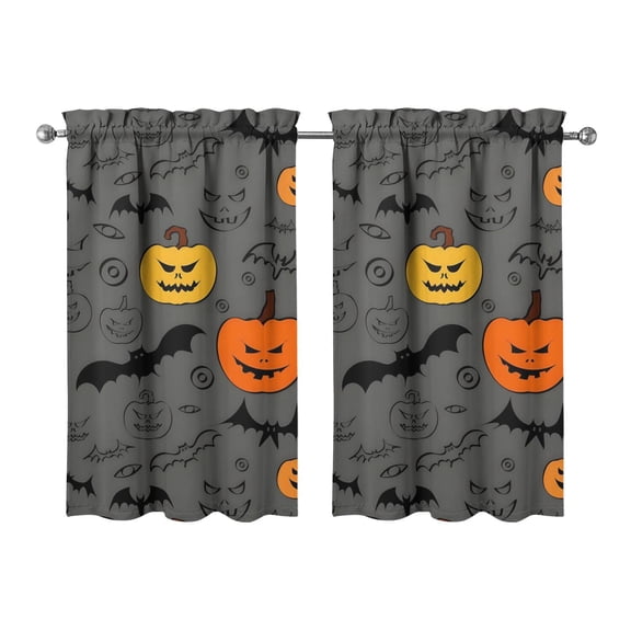 Set of 2 Halloween Tier Curtains with Full Moon and Bat Design, Vintage Style Semi-Sheer Rod Pocket Curtains 27.5x39in(70x99cm)Kitchen Curtains