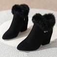 thumbnail image 5 of RUIYANQI Women's Faux Fur Trim Ankle Boots Block Heel Side Zipper Rhinestone Decorated Booties Winter Fashion Footwear Dressy Party Shoes Black Women Sandal, 5 of 6