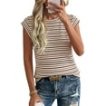 thumbnail image 4 of PRETTYGARDEN Women's Spring Vest Tops Cap Sleeve Striped Shirt Knit Tank Top Summer Beach Vacation Clothes, 4 of 9