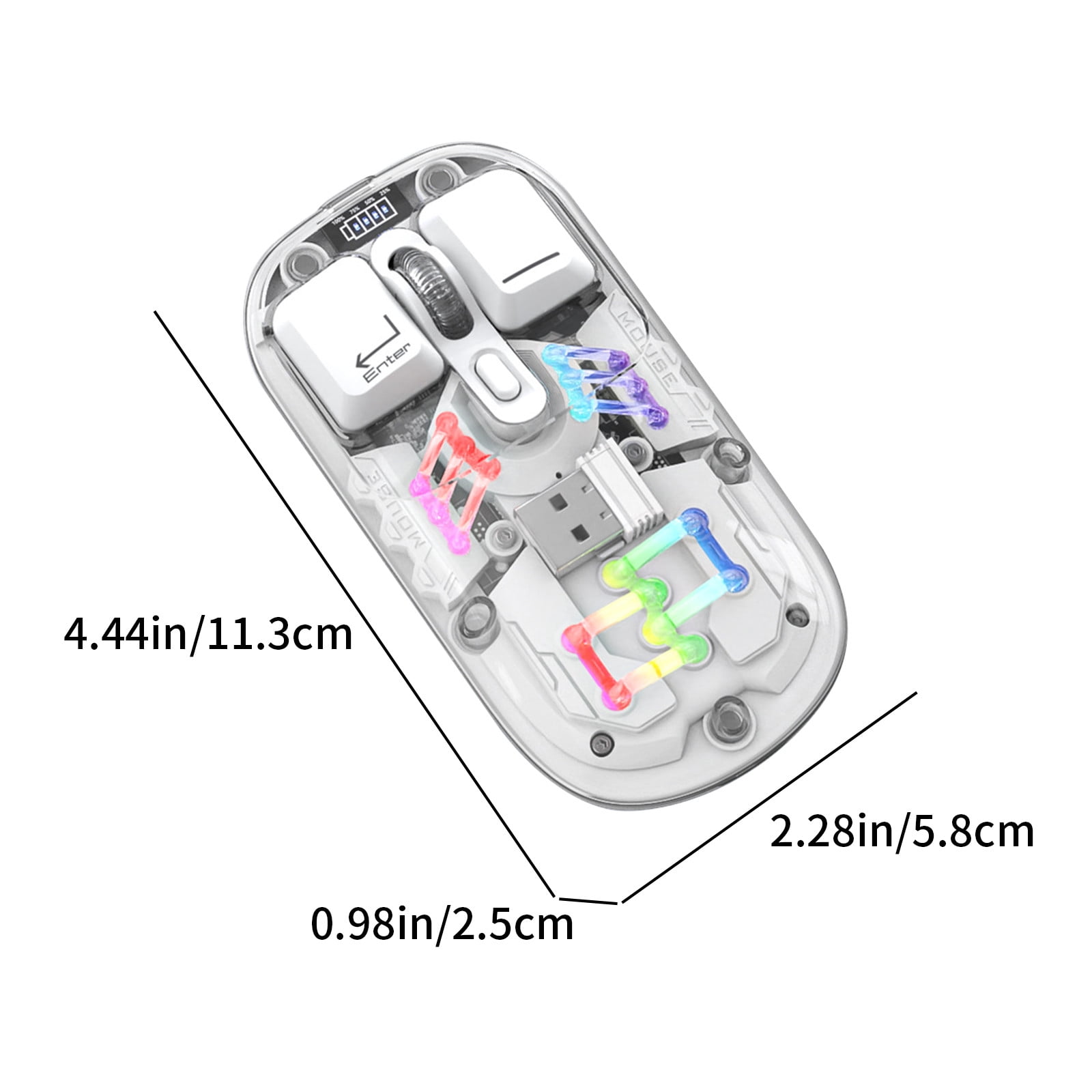 SPOORYYO Transparent Wireless Mouse with Dual 2.4G/Bluetooth 5.0 Connection, RGB Backlight, and Type-C Rechargeable - High-Capacity Battery and Precision Sensor for Office and Gaming
