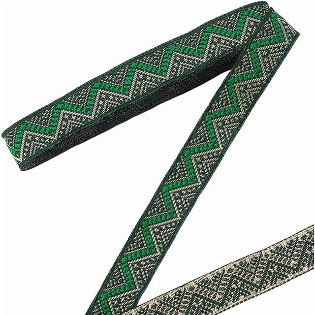 Cinta de jacquard de estilo étnico de 7 yardas, cinta de flores bordadas de 3/4 de pulgada, ribete vintage, ribete tejido bordado verde
