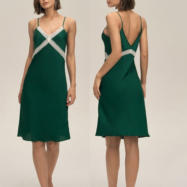 Camisón de mujer con tirantes y encaje, ajustable, cómodo y para el hogar.
