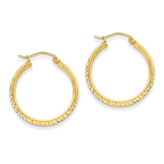 Primal Gold 14 Karat Yellow Gold Knife Edge Diamond-cut 2.5x25mm Lightweight Hoop Earrings