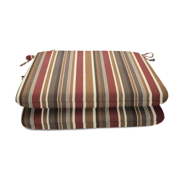 Casual Cushion Outdoor Chair Cushion, Striped Sunbrella Fade-Resistant for Patio Dining Chairs, Kitchen & Porch Benches, 18"W x 18"D, 2" thick, Reversible, Brannon Redwood
