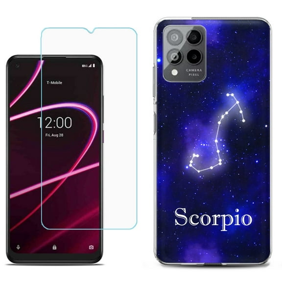 Slim-Fit Gel TPU Phone Case for T-Mobile Revvl 6 Pro 5G, with Tempered Glass Screen Protector, by OneToughShield ® - Scorpio