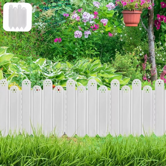 Plastic Interlocking Garden Edging Fence, Multi-Color Decorative Yard Border with Ground Stakes, Easy-Assembly Mini Picket Fence for Flower Beds, Lawns & Patio Outdoor Decor
