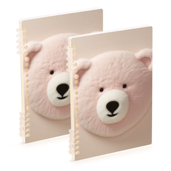 Bear Head Pink Ring Binder Notebook Journey Note Diary College Ruled Spiral Notebook Study Loose Leaf Paper A5 60 Pages