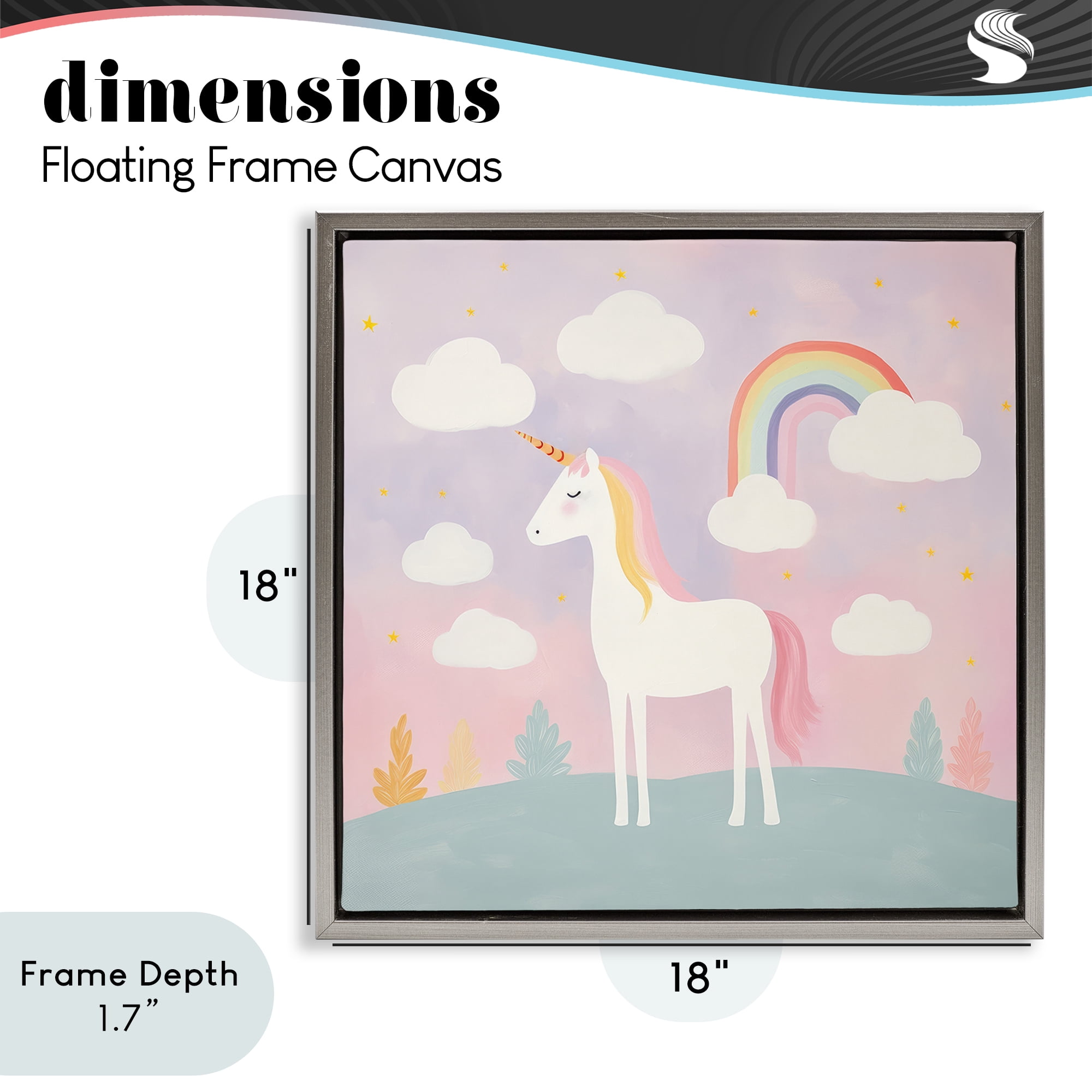 Stupell Industries Mystical Unicorn with Rainbow & Clouds Gray Framed Floater Canvas Wall Art, design by Lazar Studio