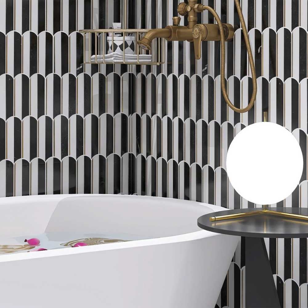 The Tile Life Mad Decade 12" x 12" Black Marble Mosaic Wall Tile 1 Sheet