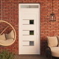 thumbnail image 3 of Front Exterior Prehung Metal-Plastic Door Frosted Glass | Manux 8933 White Silk | Top Sidelite Transom | Office Commercial and Residential Doors Entrance Patio Garage 32 x 94 (W32x80+14) Left-hand, 3 of 6