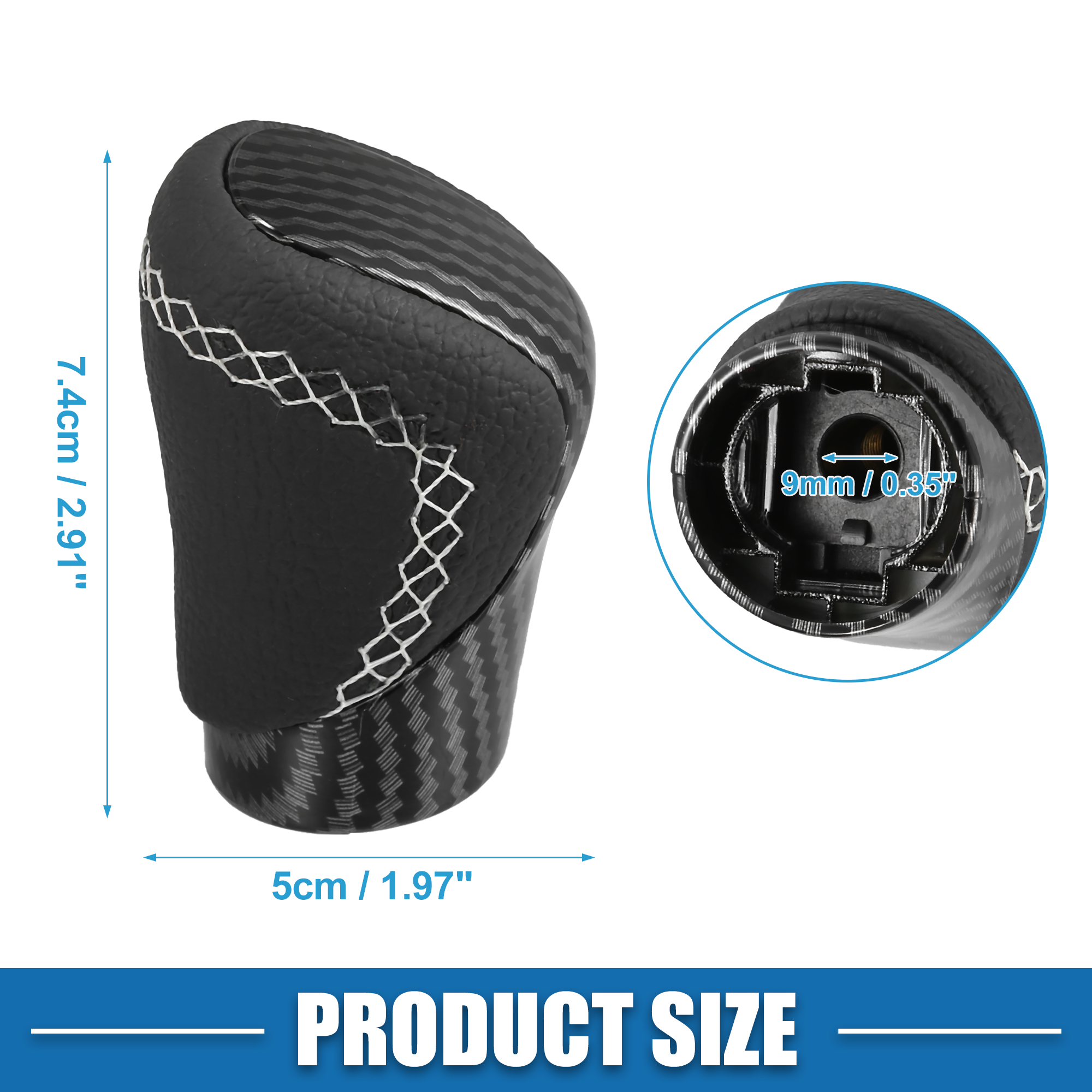 Unique Bargains Automatic Transmission Gear Shift Knob for Lexus ES300h 2016-2018 Carbon Fiber Cover with White Thread