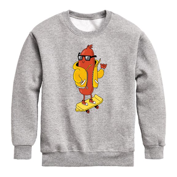 Instant Message - Hot Dog Skater - Toddler And Youth Crewneck Fleece Sweatshirt