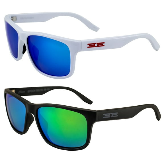Epoch Eyewear Delta Polarized Sunglasses For Men or Women 2 Pairs Gray w/Polarized Blue Mirror Lens & Black w/Polarized Green Mirror Lens