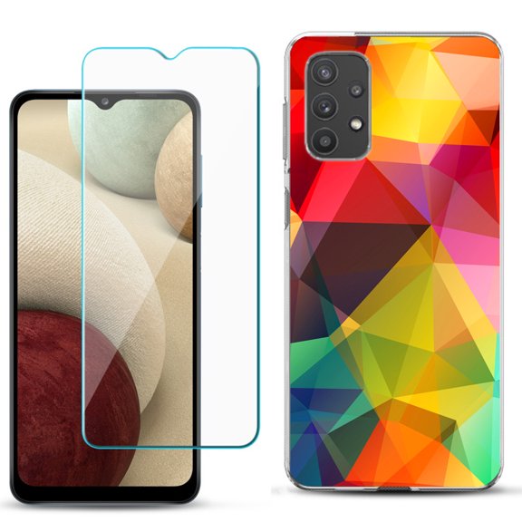 Slim-Fit TPU Phone Case compatible with Samsung Galaxy A32 5G, with Tempered Glass Screen Protector, by OneToughShield ® - Polygon