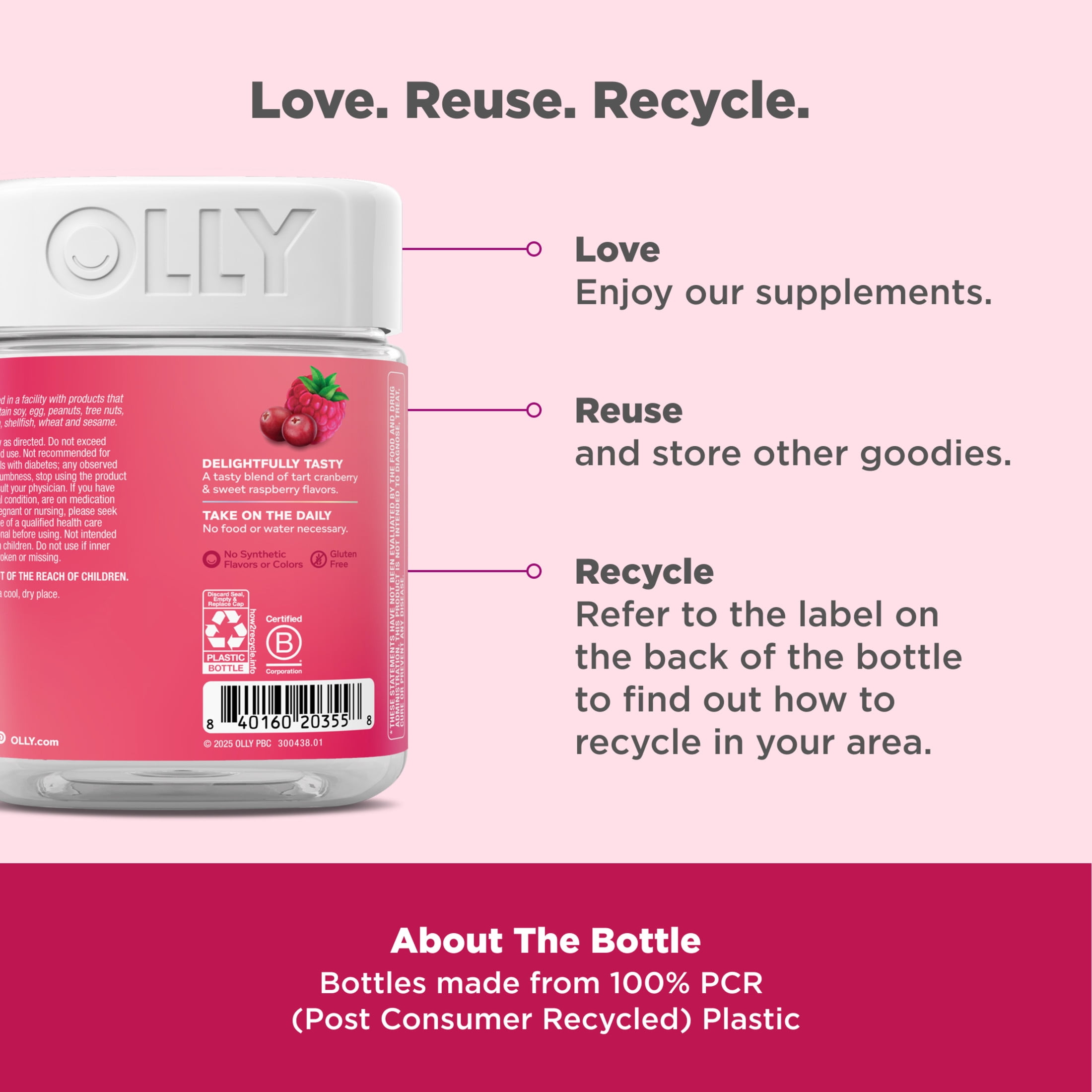 OLLY Period Hero Gummy Supplement, Chasteberry, Vitamin B6, Calcium, PMS Support, Raspberry, 60 Count