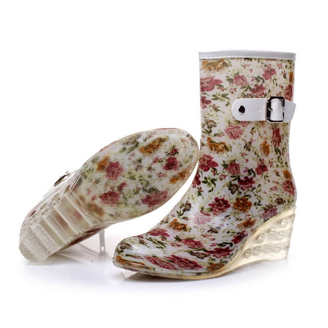 LSLJS Boucle Fermeture Éclair Latérale à Talons Hauts Transparent Mi-Tube Talon Compensé Femmes Pluie, Bottes de Pluie pour Femmes