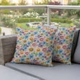 thumbnail image 4 of Retro Flower Pillow Covers 2 Pack Watercolor Pink Blue Purple Floral Daisy Green Leaf Linen Texture Pillowcase Waterproof Outdoor Throw Pillow Cover for Patio Garden Square Cushion 26”x26”, 4 of 9