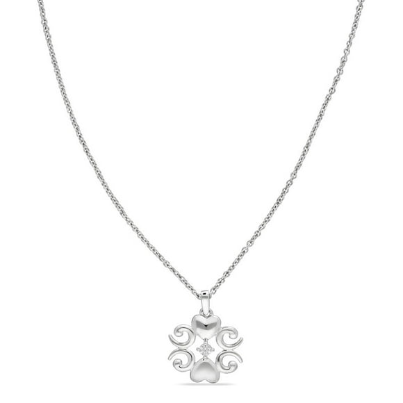 Pendentif en Argent Sterling 18 Pouces Cœur Filigrane avec Diamant Canadien.03ctw Si2 Hi