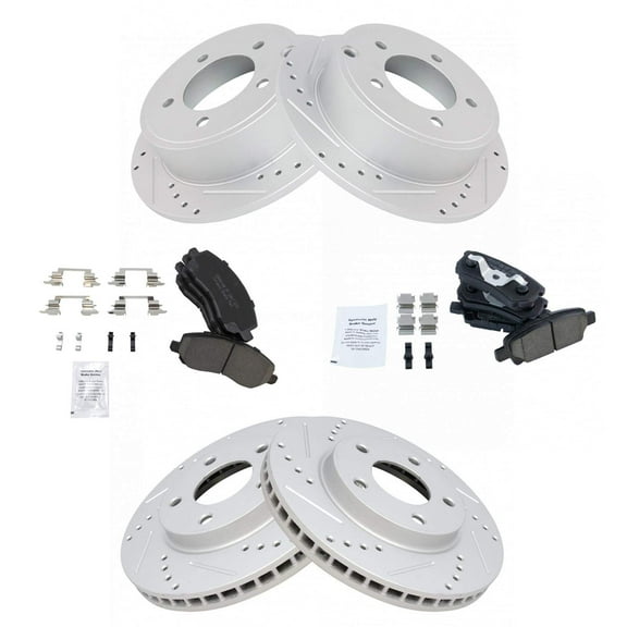 TRQ Front and Rear Performance Brake Pad & Rotor Kit Brake Pads Brake Rotors Set Ceramic Premium G-Coated Fits Select 2008-2016 Mitsubishi Lancer