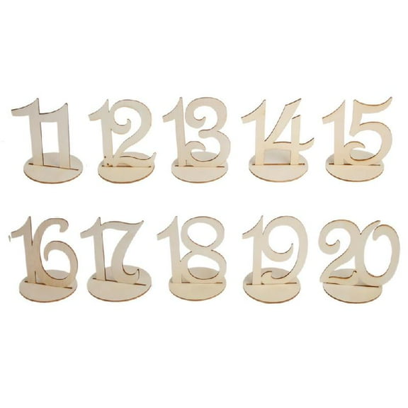 10 Pack Wooden Table Number 11-20 Wedding Table Number with Base for Wedding Re