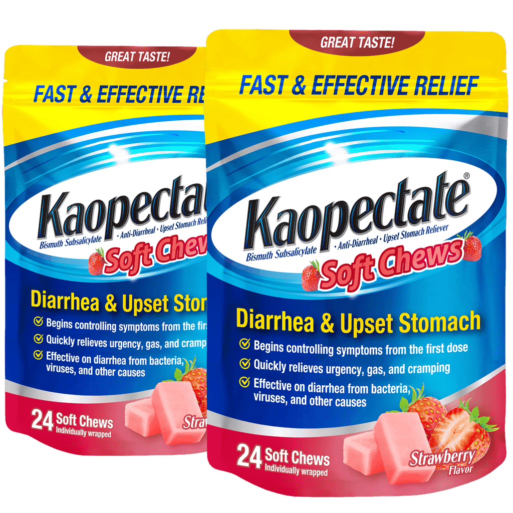 Kaopectate Soft Chews, Bismuth Subsalicylate, 24 Count (Pack of 2), Anti-Diarrheal andMedication, Upset Stomach Reliever, For Diarrhea