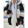 thumbnail image 4 of Womens Winter Fuzzy Fleece Jacket Hooded Color Block Patchwork Coats Outerwear with Pockets Black 5XL, 4 of 6