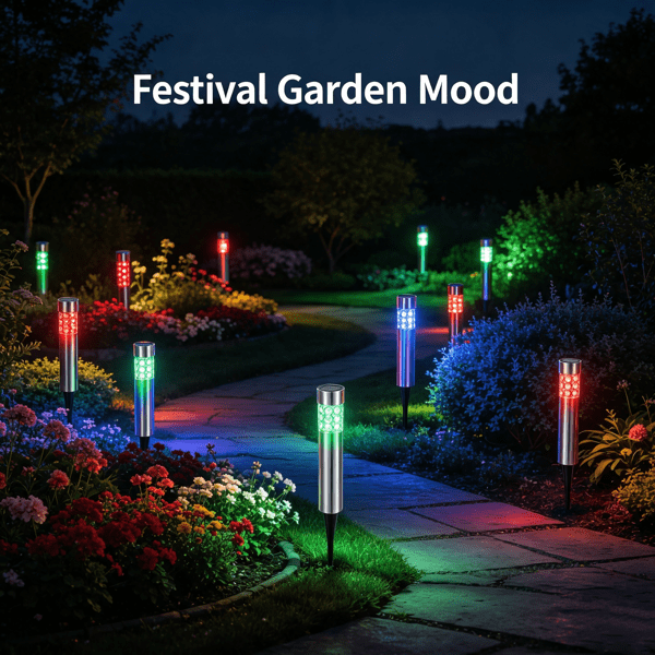 6 Pack Solar Garden Stake Lights, IP44 Weather‑Resistant Color‑Changing Outdoor Lamp, Amorphous Silicon Solar Panel, Stainless Steel & ABS Housing for Yard Pathway Lawn
