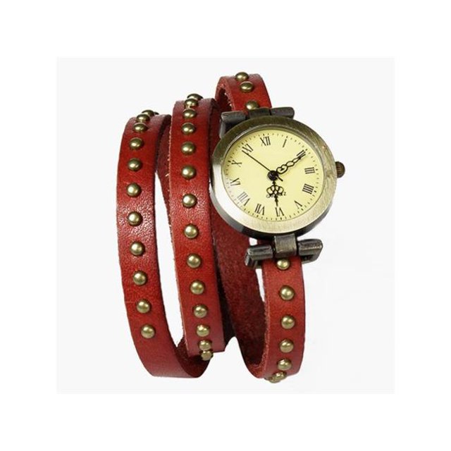 Fresh Fab Finds FFF-OrangeRed-GPCT426 Ceinture en Cuir à Rivets à la Mode Montre Rétro Chaîne de Main, Orange & Rouge