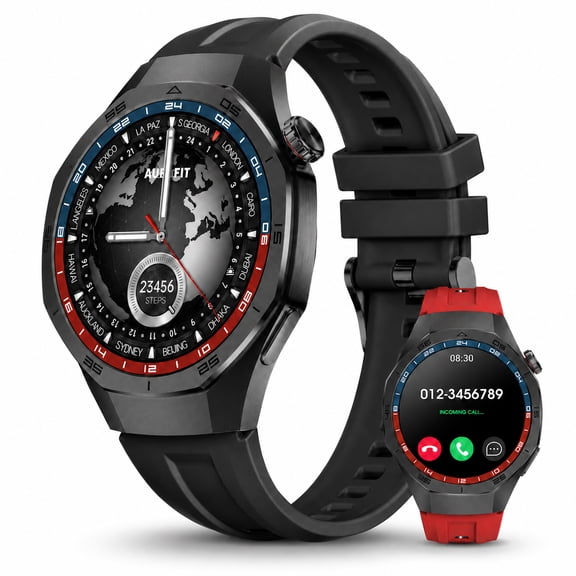 Smart Watch fits for Android & iPhone, 10-Day Battery Men Women Smartwatch, 1.43" AMOLED Answer/Make Call, Bluetooth Fitness Tracker, 100  Sports Modes, IP68 Waterproof, 2 Straps, Black