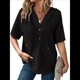 thumbnail image 1 of Blusas de Verano para Mujer, de Punto Gofre, de Corta, con Cordón, Sudaderas con Botones y Cuello en V, Blusas Informales, Camisas. Negro L, 1 of 9