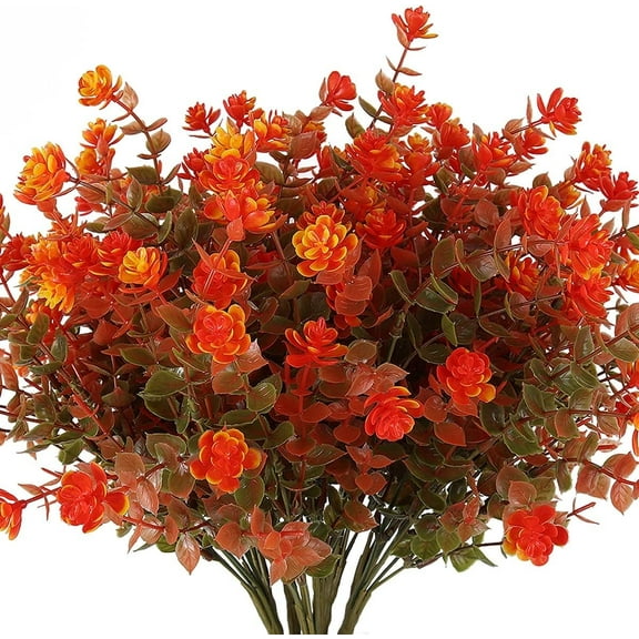 RECUTMS 8 Bundles Artificial Fall Flowers Faux Autumn Plants for Wedding Party Home Garden Fireplace Decor (Green Orange)