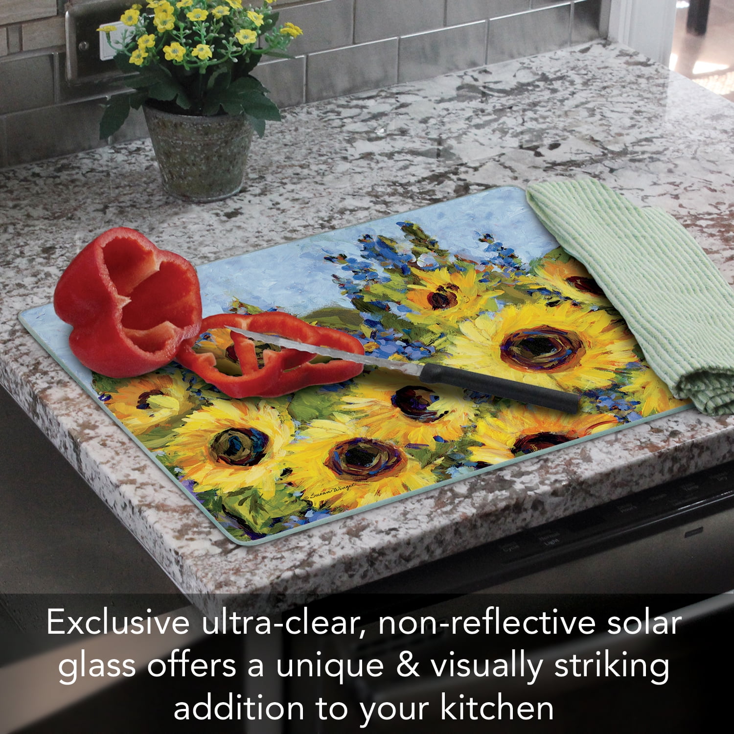 CounterArt Sunflower Gallery 3mm Tempered Glass Cutting Board 15" by 12"